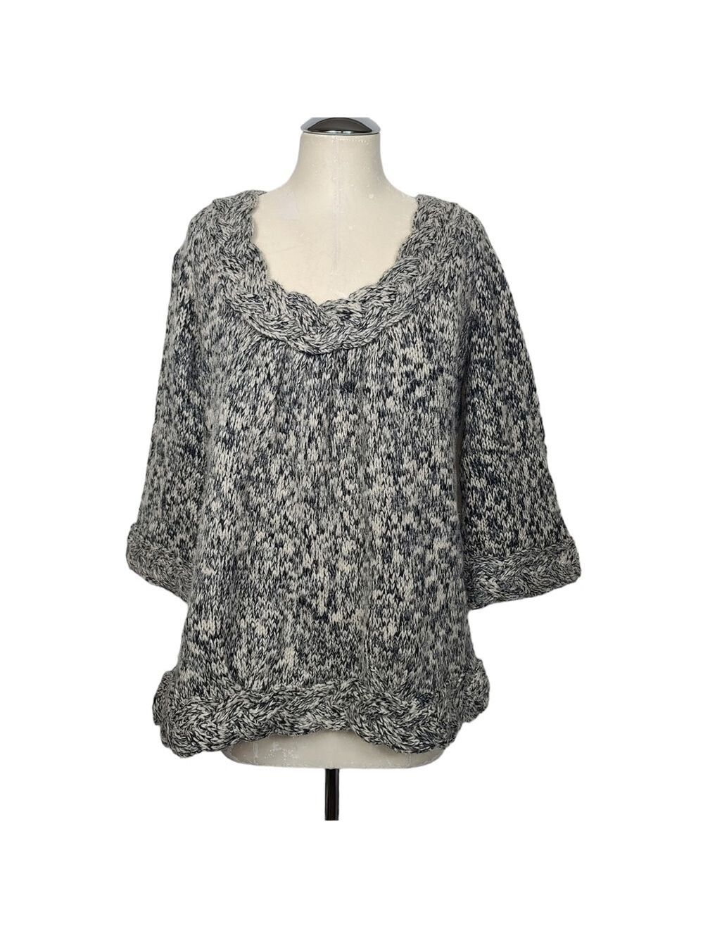 Vertigo Paris Scoop Neck Cropped Sleeves Chunky Knit Wool Blend Sweater L